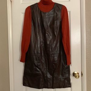 Brown faux leather scoop neck dress